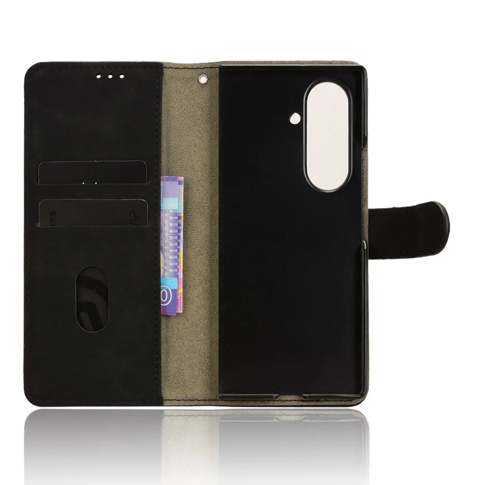 For Samsung Galaxy Z Fold7 5G Leather Case Skin Feel Anti Drop Wallet Flip Phone Cover - Black - 4