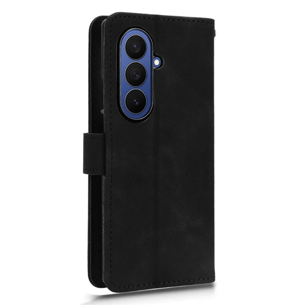 For Samsung Galaxy Z Fold7 5G Leather Case Skin Feel Anti Drop Wallet Flip Phone Cover - Black - 5