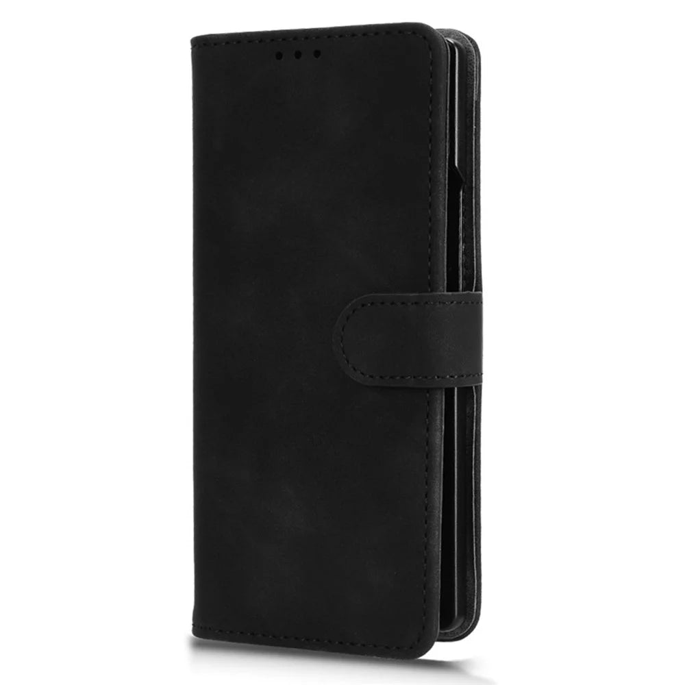 For Samsung Galaxy Z Fold7 5G Leather Case Skin Feel Anti Drop Wallet Flip Phone Cover - Black - 6