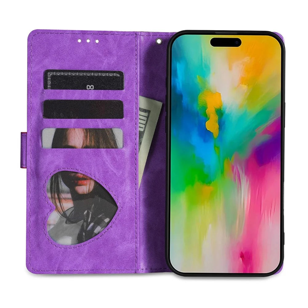 For iPhone Air Stand Case Glitter Phone Leather Cover Zipper Pocket - Purple - 2