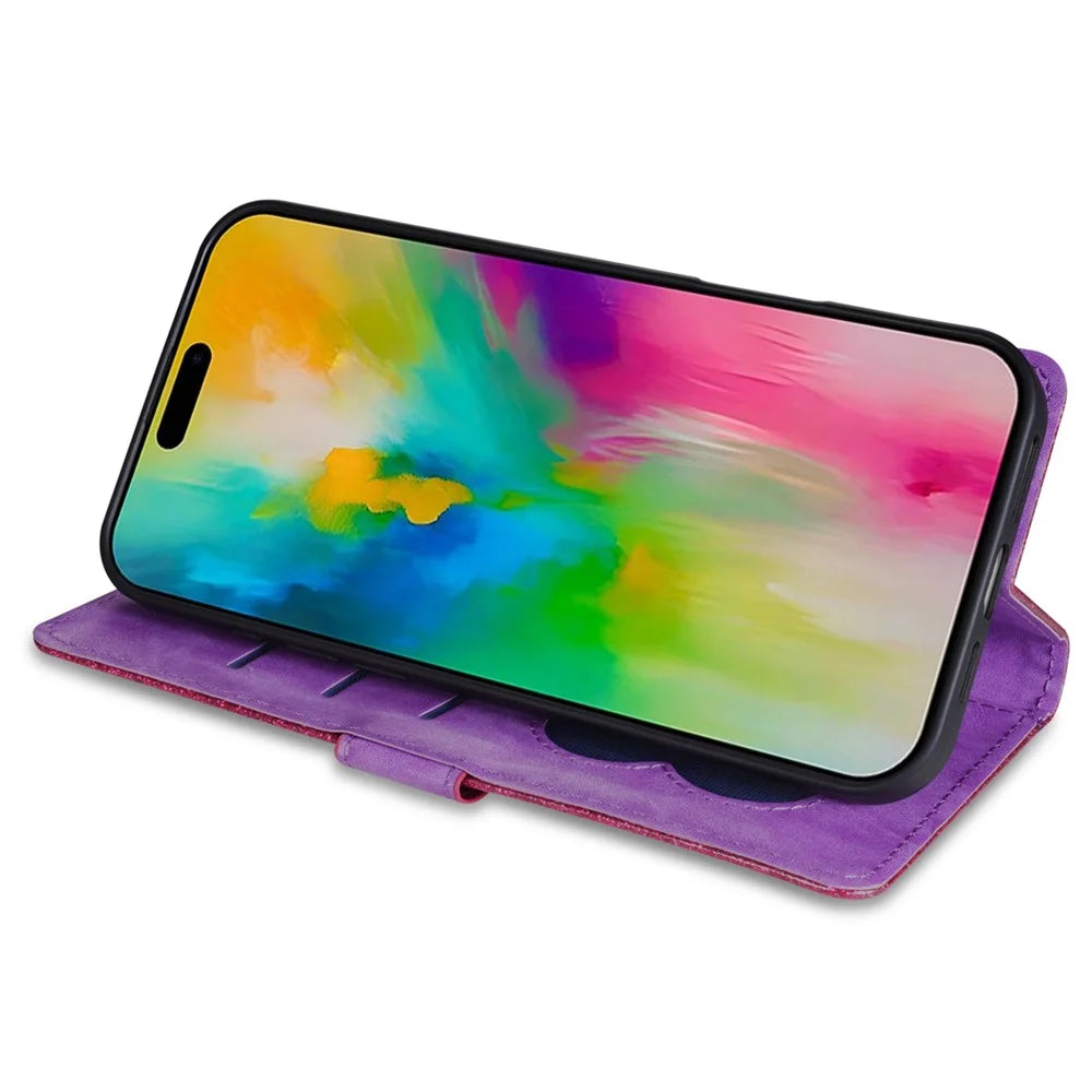 For iPhone Air Stand Case Glitter Phone Leather Cover Zipper Pocket - Purple - 3