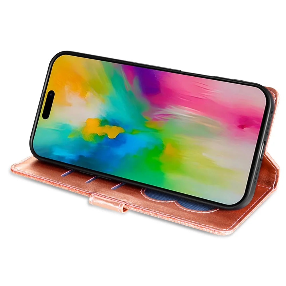 For iPhone 18 Pro / 17 Pro Stand Case Glitter Phone Leather Cover Zipper Pocket - Rose Gold - 3