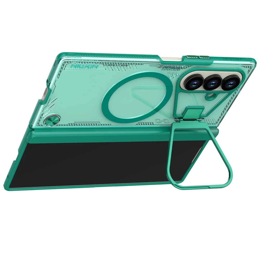 NILLKIN Iceblade CamProp For Samsung Galaxy Z Fold7 5G Magnetic Case Lens Frame Kickstand PC + TPU Phone Cover - Green - 2