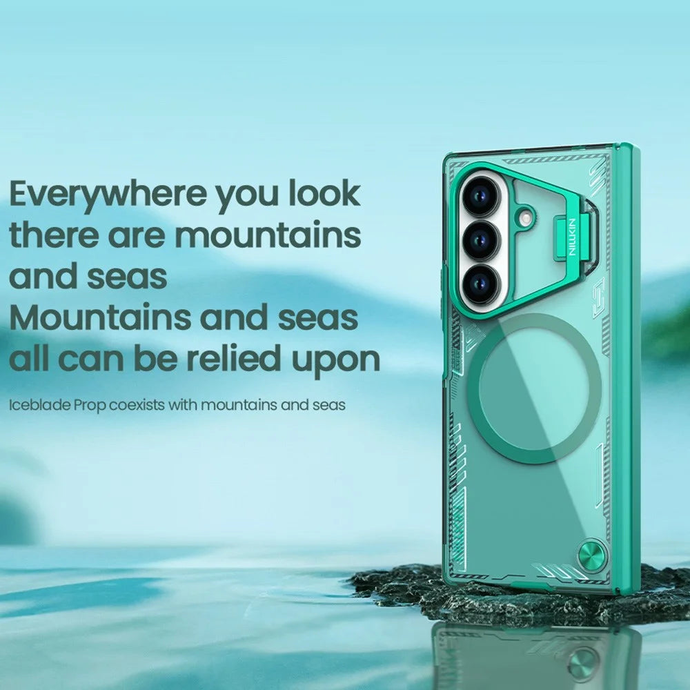 NILLKIN Iceblade CamProp For Samsung Galaxy Z Fold7 5G Magnetic Case Lens Frame Kickstand PC + TPU Phone Cover - Green - 6