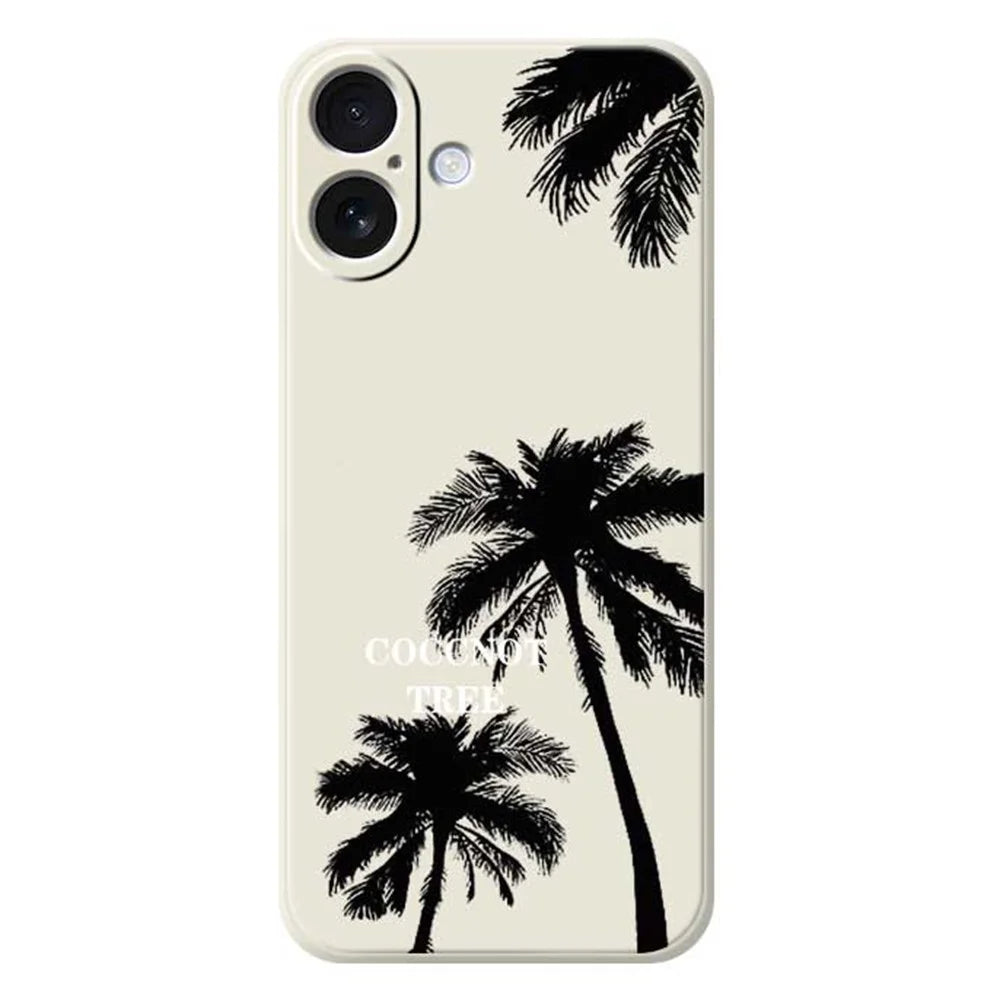For iPhone 17 Case Coconut Tree Pattern Printing Straight Edge TPU Phone Back Cover - Beige - 1