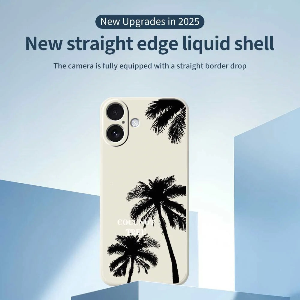 For iPhone 17 Case Coconut Tree Pattern Printing Straight Edge TPU Phone Back Cover - Beige - 3