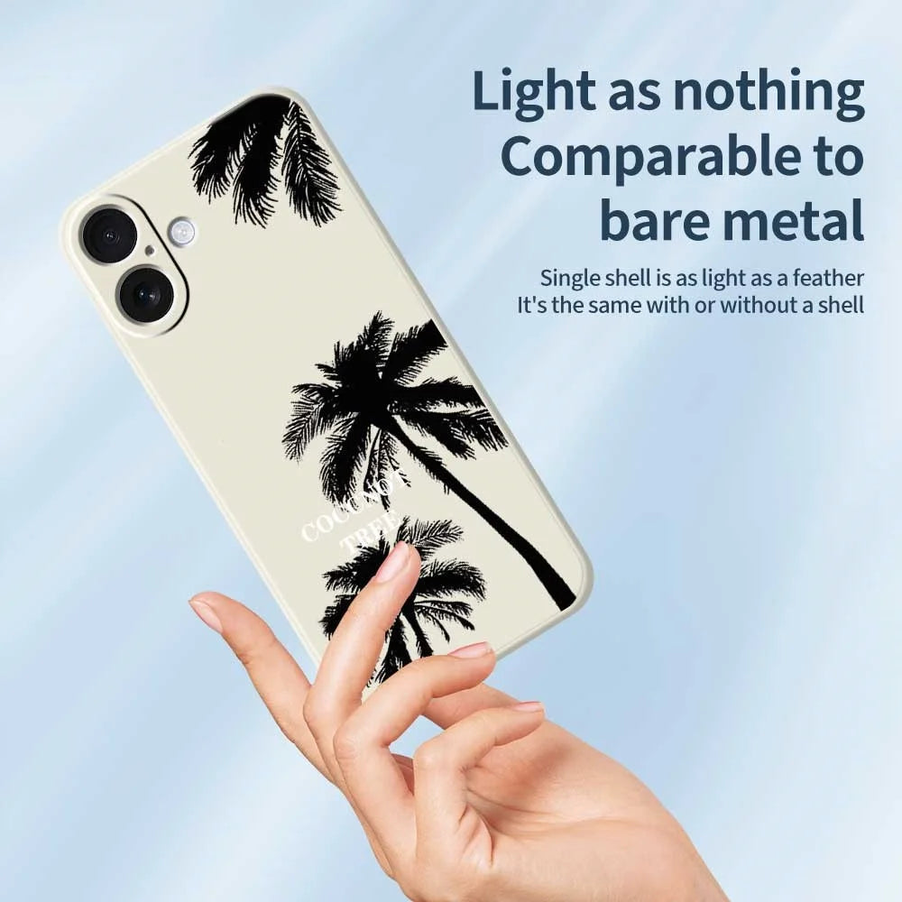 For iPhone 17 Case Coconut Tree Pattern Printing Straight Edge TPU Phone Back Cover - Beige - 4