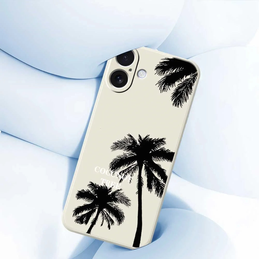 For iPhone 17 Case Coconut Tree Pattern Printing Straight Edge TPU Phone Back Cover - Beige - 5