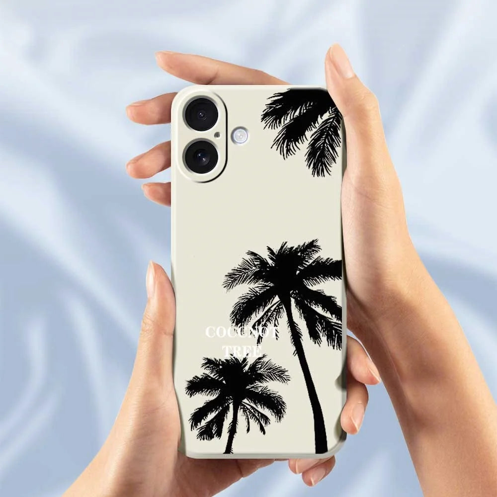 For iPhone 17 Case Coconut Tree Pattern Printing Straight Edge TPU Phone Back Cover - Beige - 6