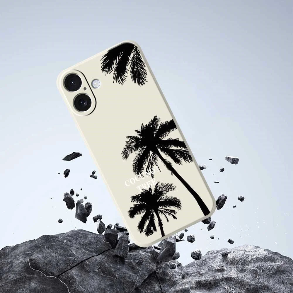 For iPhone 17 Case Coconut Tree Pattern Printing Straight Edge TPU Phone Back Cover - Beige - 7