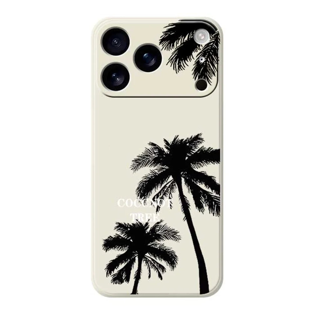 For iPhone 18 Pro / 17 Pro Case Coconut Tree Pattern Printing Straight Edge TPU Phone Back Cover - Beige - 1
