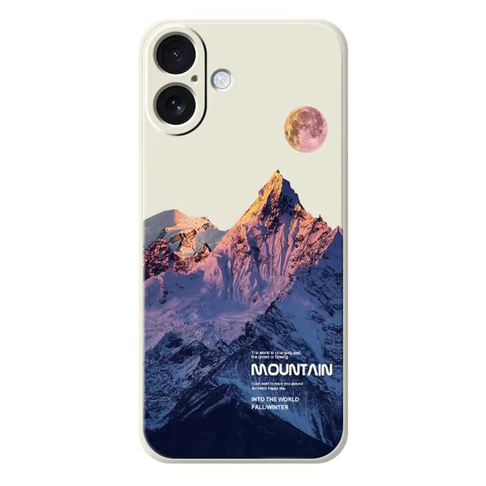 For iPhone 17 Case Blue Snow Mountain Pattern Printing Straight Edge TPU Phone Back Cover - Beige - 1