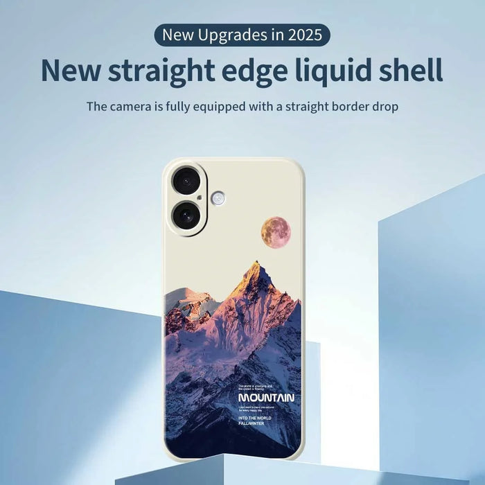 For iPhone 17 Case Blue Snow Mountain Pattern Printing Straight Edge TPU Phone Back Cover - Beige - 3