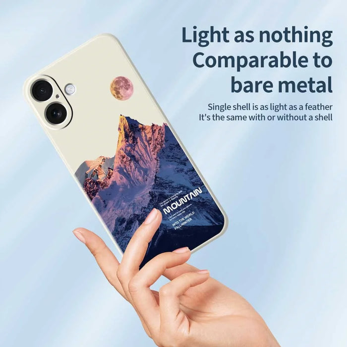 For iPhone 17 Case Blue Snow Mountain Pattern Printing Straight Edge TPU Phone Back Cover - Beige - 4