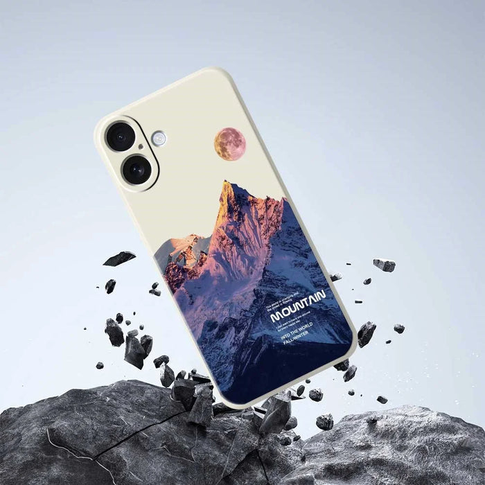 For iPhone 17 Case Blue Snow Mountain Pattern Printing Straight Edge TPU Phone Back Cover - Beige - 7
