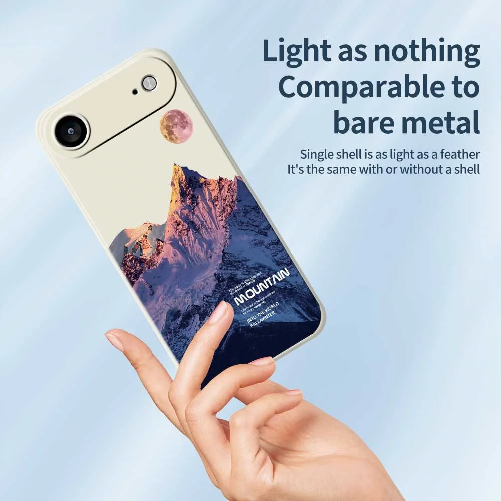 For iPhone Air Case Blue Snow Mountain Pattern Printing Straight Edge TPU Phone Back Cover - Beige - 4