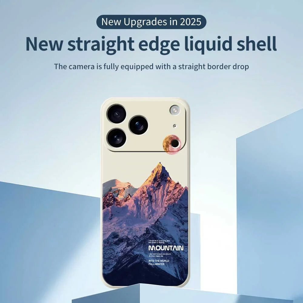 For iPhone 18 Pro / 17 Pro Case Blue Snow Mountain Pattern Printing Straight Edge TPU Phone Back Cover - Beige - 3