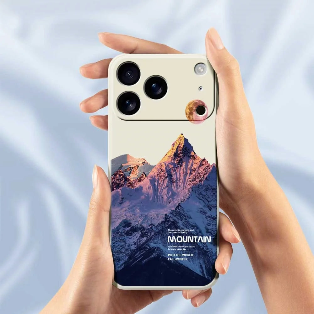 For iPhone 18 Pro / 17 Pro Case Blue Snow Mountain Pattern Printing Straight Edge TPU Phone Back Cover - Beige - 6