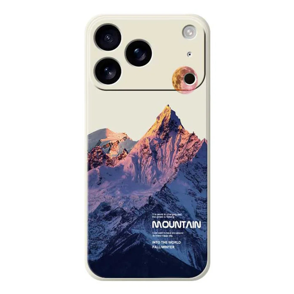For iPhone 18 Pro Max / 17 Pro Max Case Blue Snow Mountain Pattern Printing Straight Edge TPU Phone Back Cover - Beige - 1
