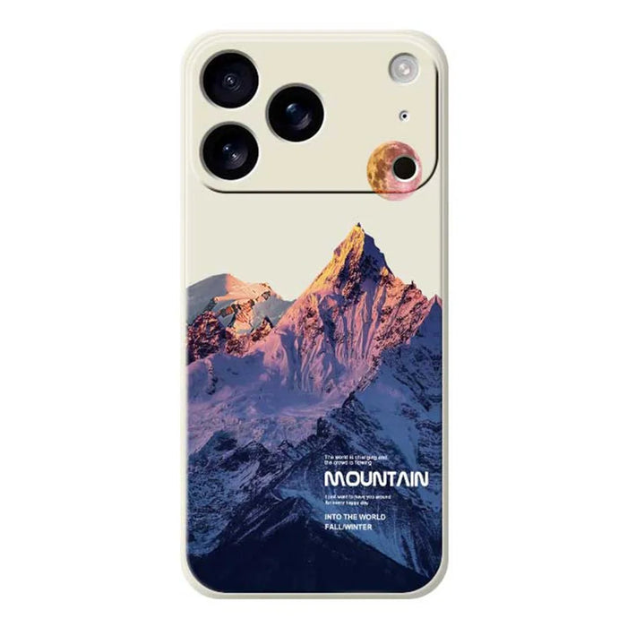 For iPhone 18 Pro Max / 17 Pro Max Case Blue Snow Mountain Pattern Printing Straight Edge TPU Phone Back Cover - Beige - 1