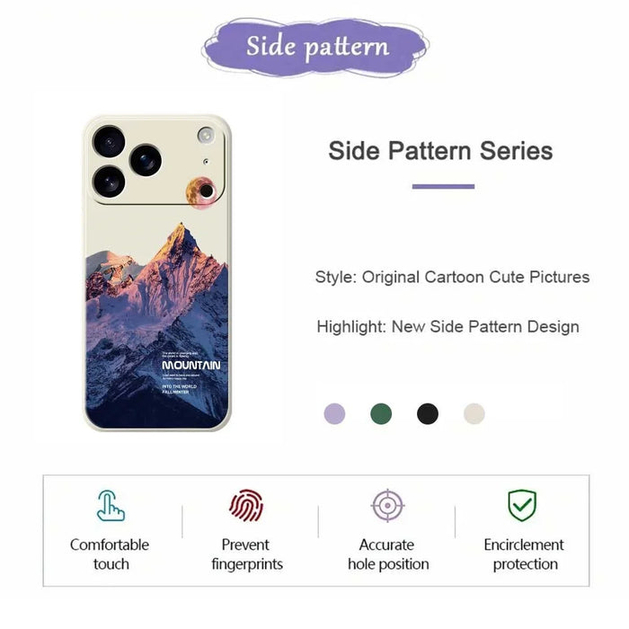 For iPhone 18 Pro Max / 17 Pro Max Case Blue Snow Mountain Pattern Printing Straight Edge TPU Phone Back Cover - Beige - 2