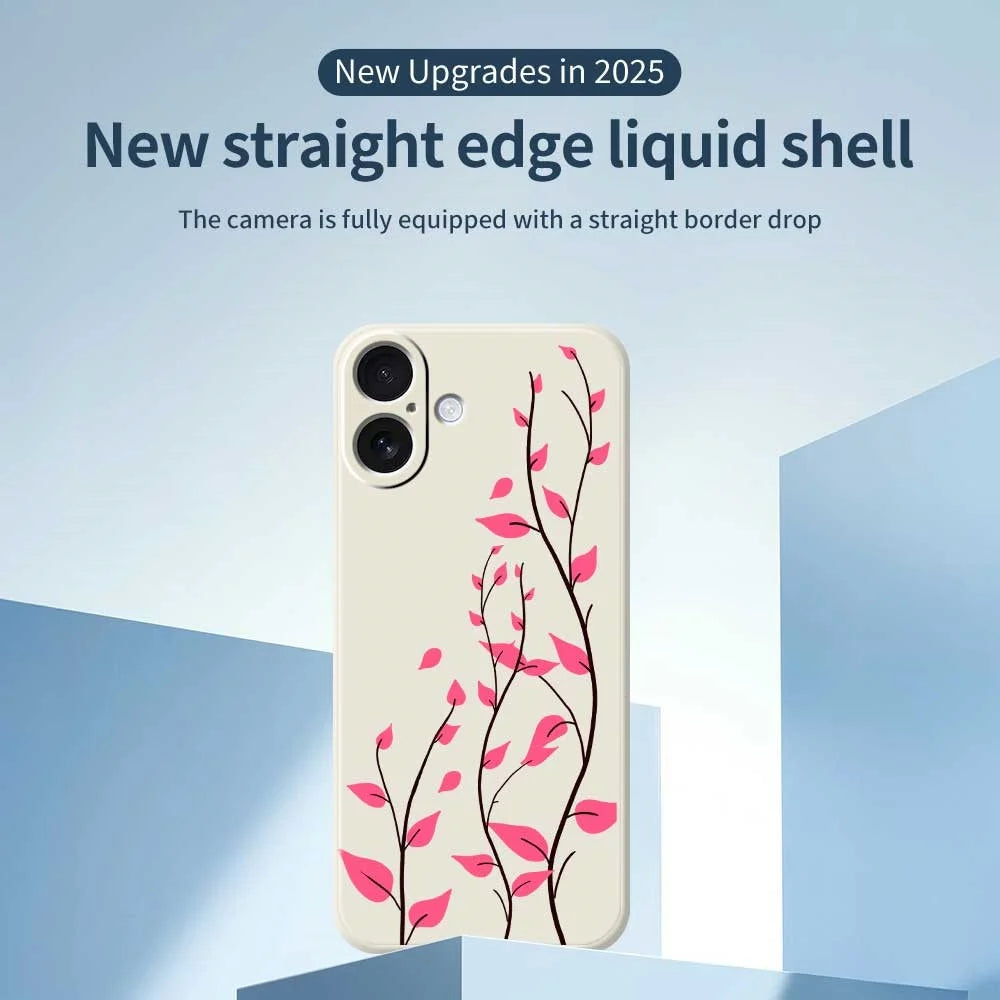 For iPhone 17 Case Red Leaves Pattern Printing Straight Edge TPU Phone Back Cover - Beige - 3
