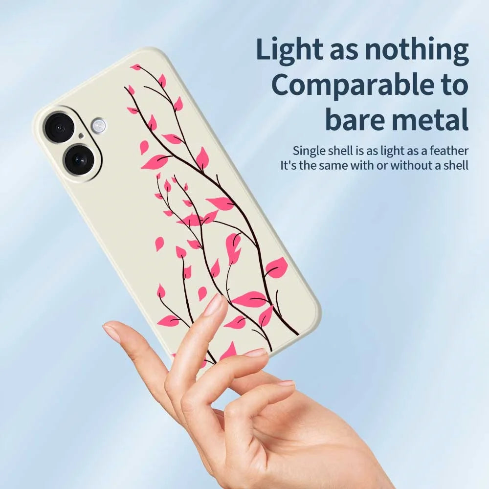 For iPhone 17 Case Red Leaves Pattern Printing Straight Edge TPU Phone Back Cover - Beige - 4