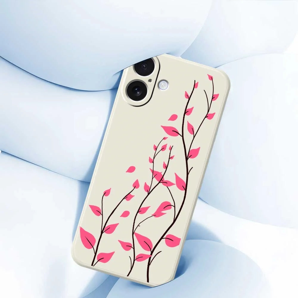 For iPhone 17 Case Red Leaves Pattern Printing Straight Edge TPU Phone Back Cover - Beige - 5