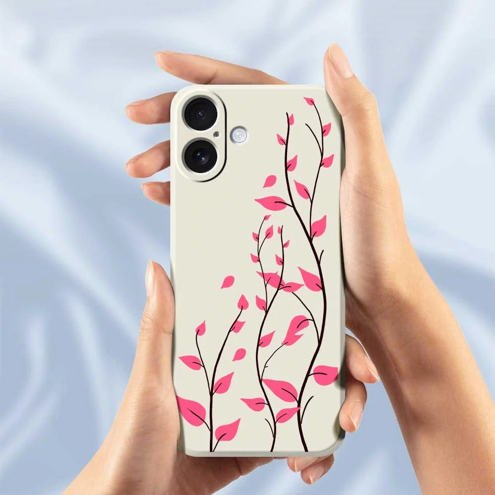 For iPhone 17 Case Red Leaves Pattern Printing Straight Edge TPU Phone Back Cover - Beige - 6