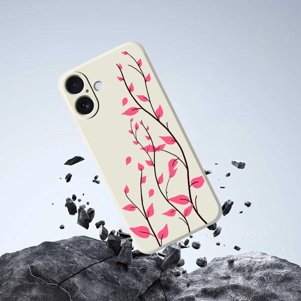 For iPhone 17 Case Red Leaves Pattern Printing Straight Edge TPU Phone Back Cover - Beige - 7