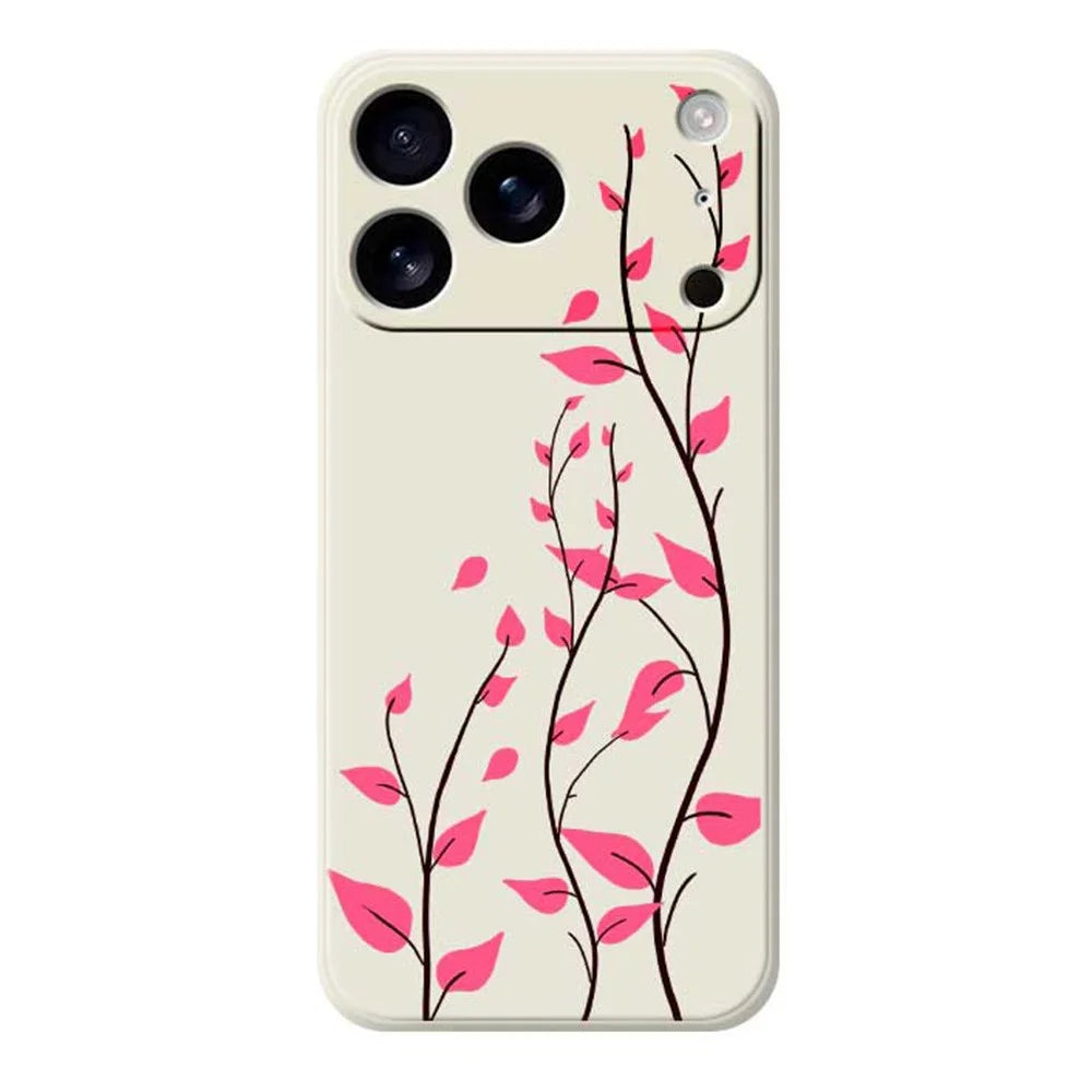 For iPhone 18 Pro / 17 Pro Case Red Leaves Pattern Printing Straight Edge TPU Phone Back Cover - Beige - 1