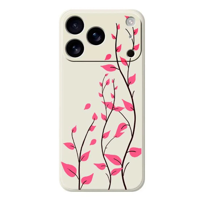 For iPhone 18 Pro / 17 Pro Case Red Leaves Pattern Printing Straight Edge TPU Phone Back Cover - Beige - 1