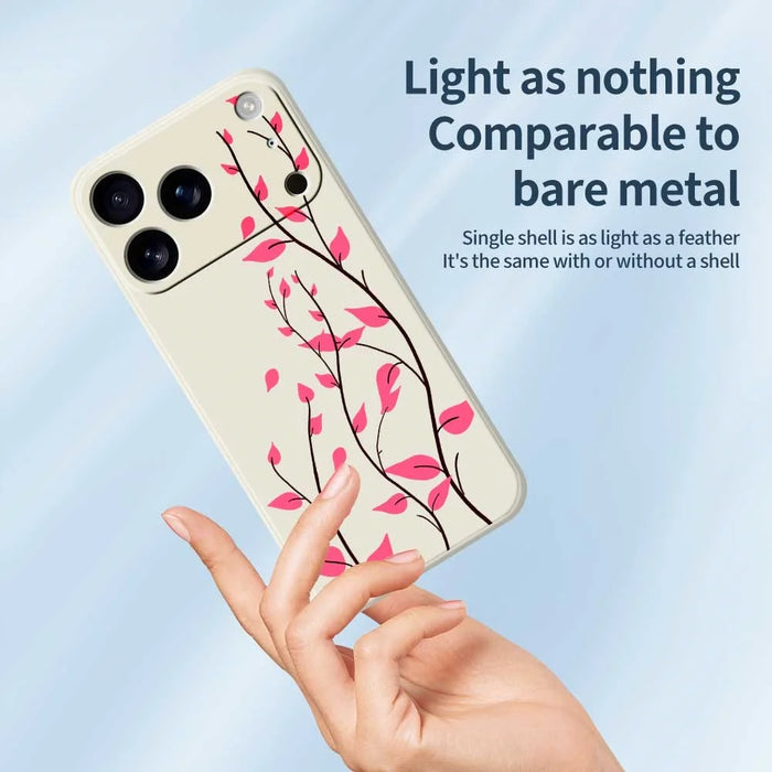 For iPhone 18 Pro / 17 Pro Case Red Leaves Pattern Printing Straight Edge TPU Phone Back Cover - Beige - 4