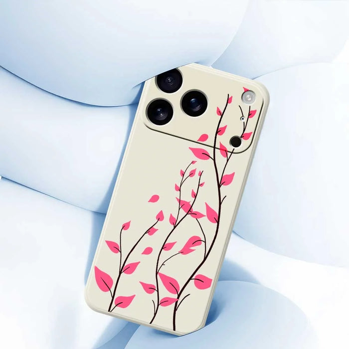For iPhone 18 Pro / 17 Pro Case Red Leaves Pattern Printing Straight Edge TPU Phone Back Cover - Beige - 5