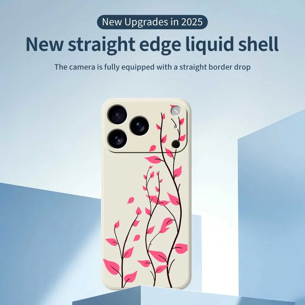 For iPhone 18 Pro Max / 17 Pro Max Case Red Leaves Pattern Printing Straight Edge TPU Phone Back Cover - Beige - 3