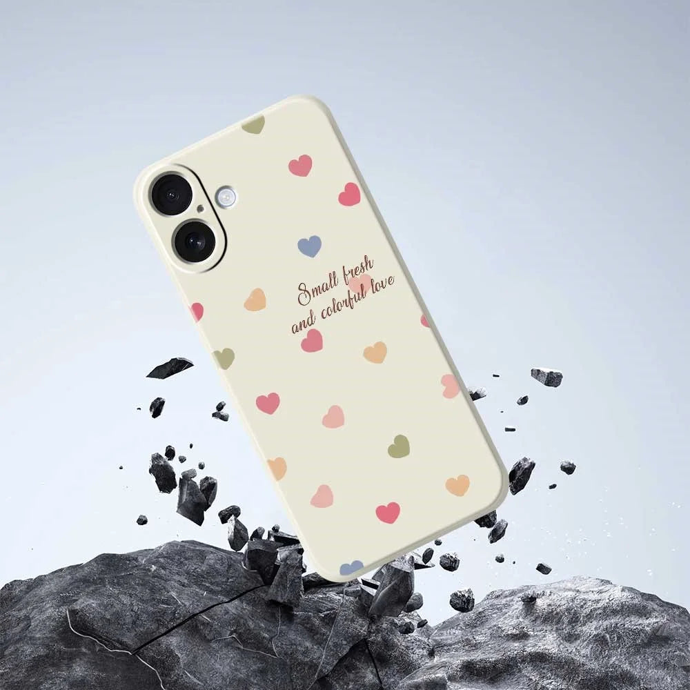For iPhone 17 Case Colorful Love Pattern Printing Straight Edge TPU Phone Back Cover - Beige - 7