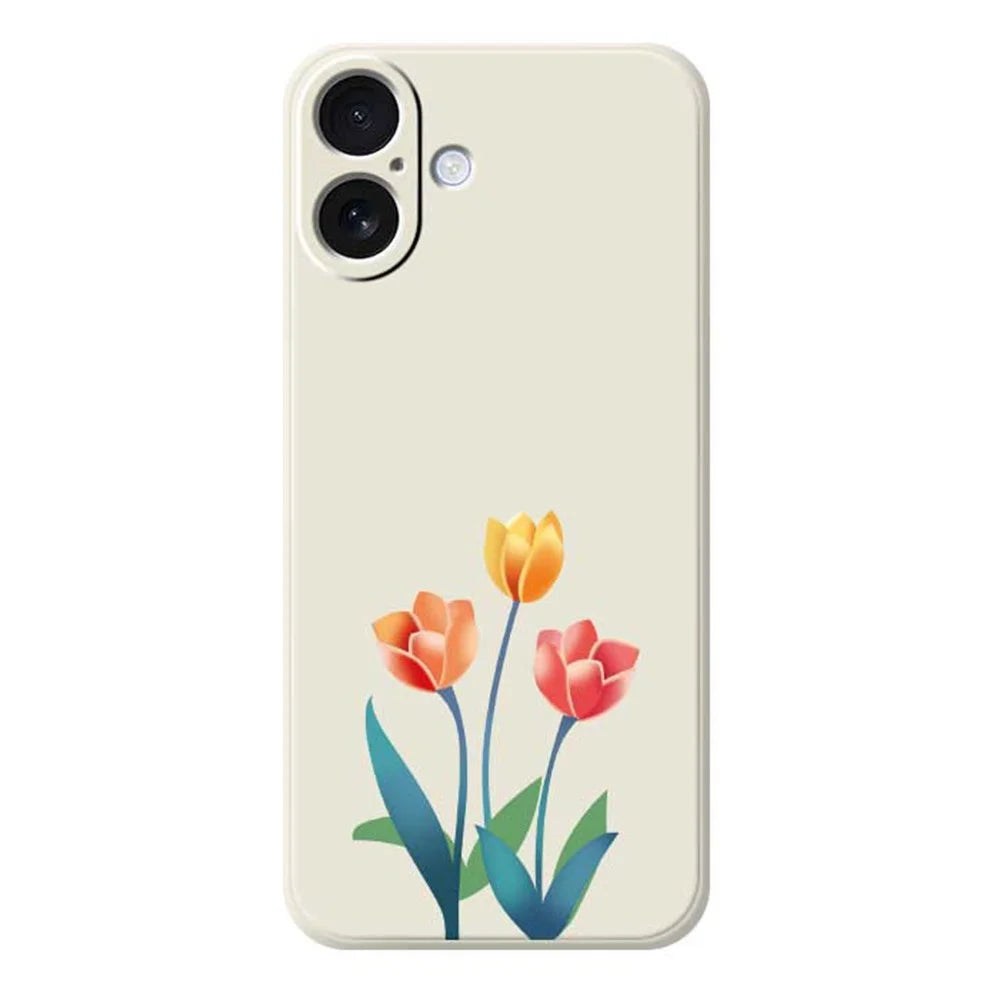 For iPhone 17 Case Three Flowers Pattern Printing Straight Edge TPU Phone Back Cover - Beige - 1