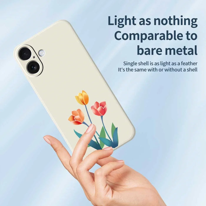 For iPhone 17 Case Three Flowers Pattern Printing Straight Edge TPU Phone Back Cover - Beige - 4