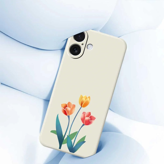 For iPhone 17 Case Three Flowers Pattern Printing Straight Edge TPU Phone Back Cover - Beige - 5