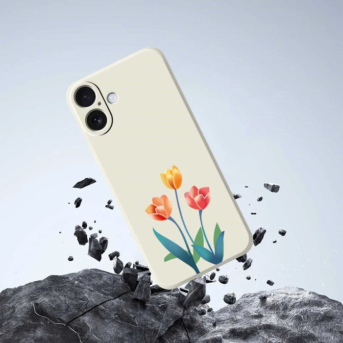 For iPhone 17 Case Three Flowers Pattern Printing Straight Edge TPU Phone Back Cover - Beige - 6