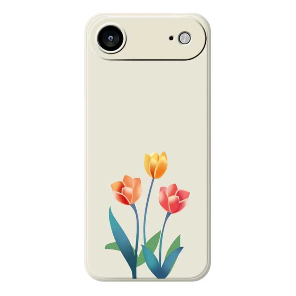 For iPhone Air Case Three Flowers Pattern Printing Straight Edge TPU Phone Back Cover - Beige - 1
