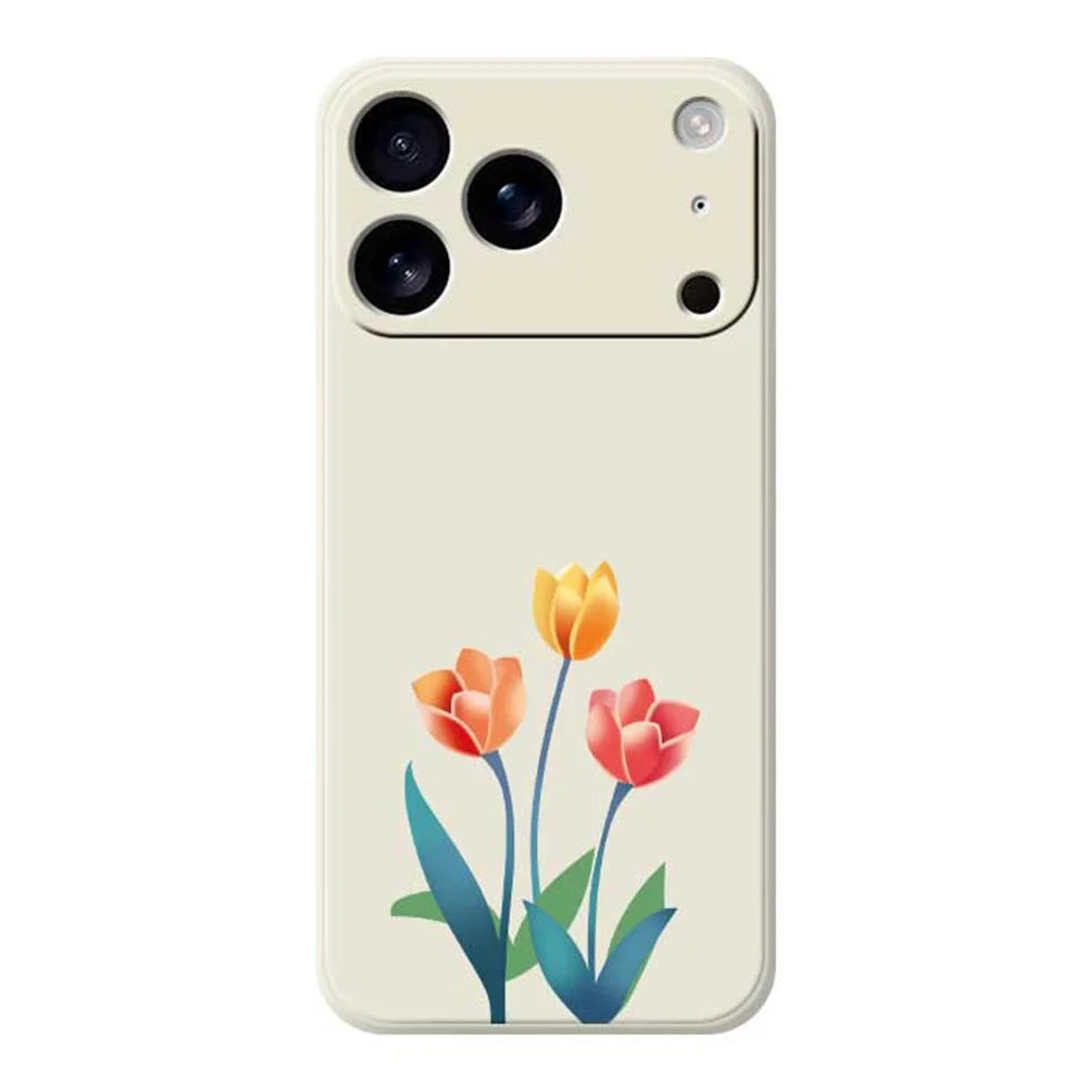 For iPhone 18 Pro / 17 Pro Case Three Flowers Pattern Printing Straight Edge TPU Phone Back Cover - Beige - 1