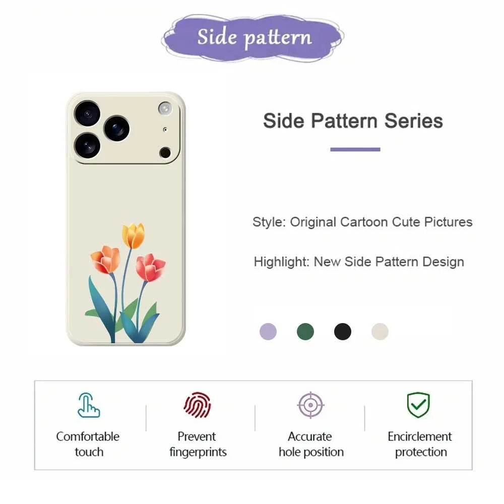 For iPhone 18 Pro / 17 Pro Case Three Flowers Pattern Printing Straight Edge TPU Phone Back Cover - Beige - 2