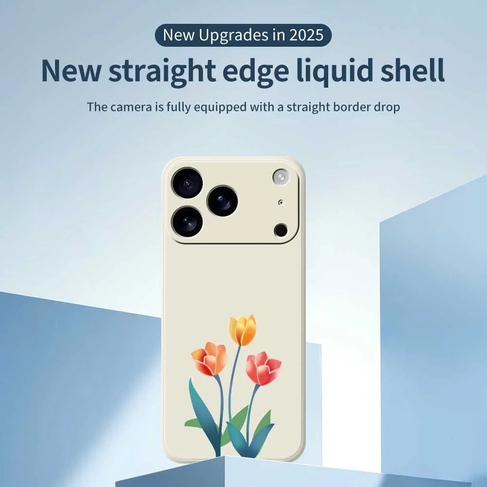 For iPhone 18 Pro / 17 Pro Case Three Flowers Pattern Printing Straight Edge TPU Phone Back Cover - Beige - 3