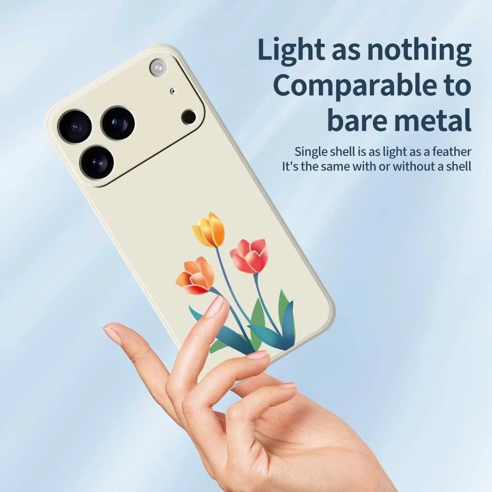 For iPhone 18 Pro / 17 Pro Case Three Flowers Pattern Printing Straight Edge TPU Phone Back Cover - Beige - 4