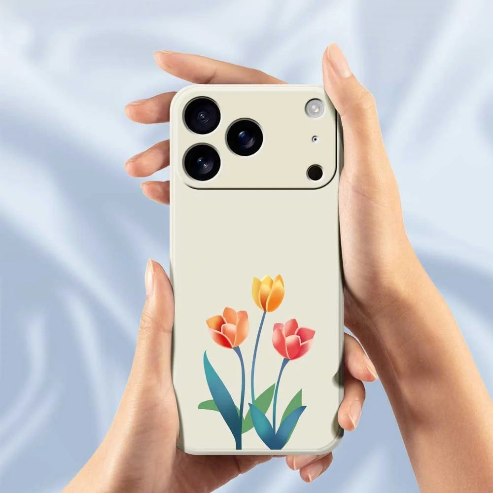 For iPhone 18 Pro / 17 Pro Case Three Flowers Pattern Printing Straight Edge TPU Phone Back Cover - Beige - 6
