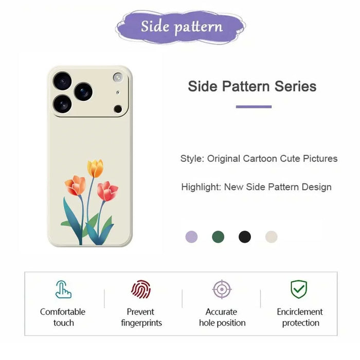 For iPhone 18 Pro Max / 17 Pro Max Case Three Flowers Pattern Printing Straight Edge TPU Phone Back Cover - Beige - 2