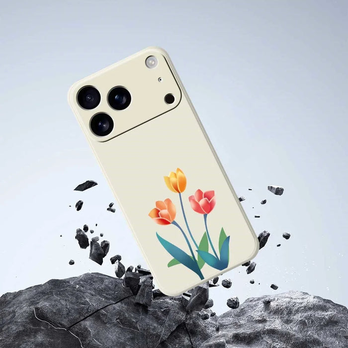 For iPhone 18 Pro Max / 17 Pro Max Case Three Flowers Pattern Printing Straight Edge TPU Phone Back Cover - Beige - 7