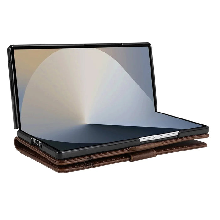AZNS For Samsung Galaxy Z Fold7 5G Case Cowhide Texture PU Leather Wallet Phone Cover - Coffee - 2