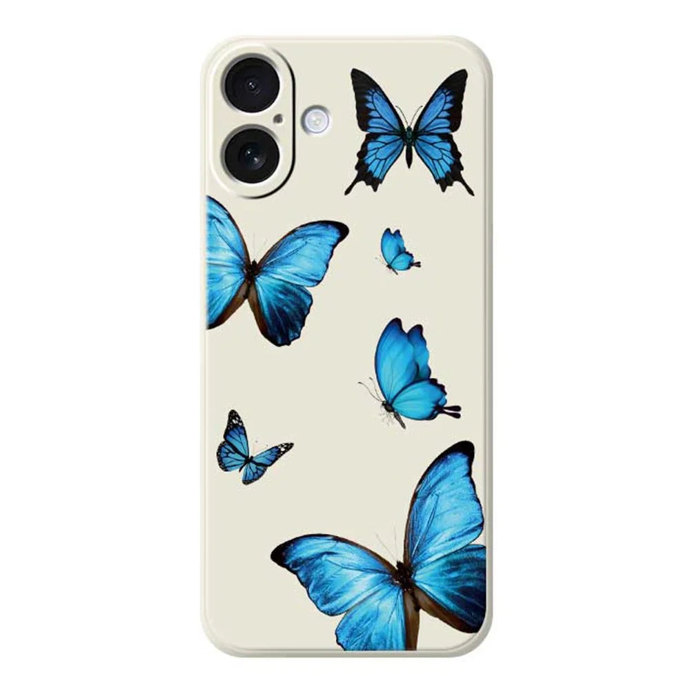 For iPhone 17 Case Blue Butterflies Pattern Printing Straight Edge TPU Phone Back Cover - Beige - 1